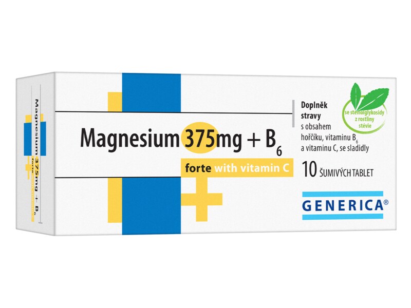 Magnesium 375 mg + B6 forte s vitamínem C Generica 10 šumivých tablet