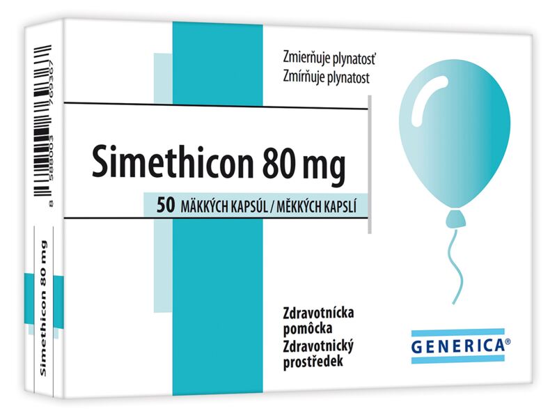 Simethicon 80 mg Generica 50 měkkých želatinových kapslí