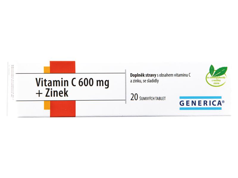 Vitamín C 600 mg + Zinek Generica 20 šumivých tablet