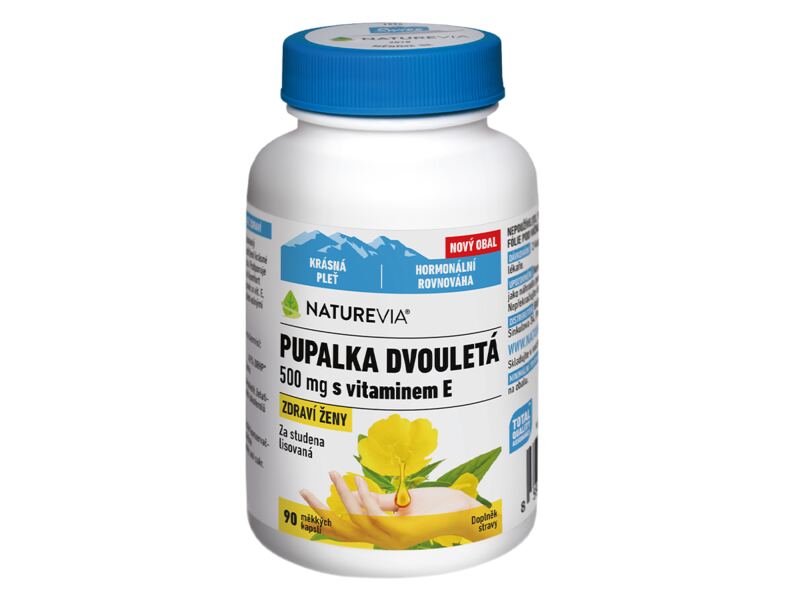 NatureVia Pupalka dvouletá 500 mg + vitamín E 90 kapslí