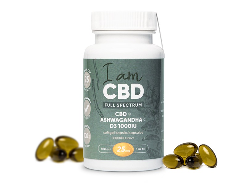 I am CBD Full spectrum CBD 1 500 mg + Vitamín D3 + Ashwagandha 60 kapslí 