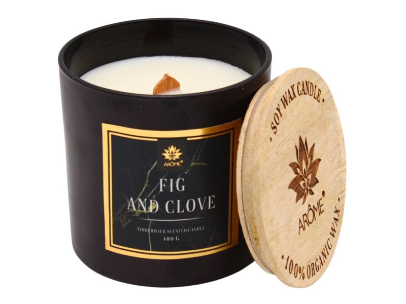 Arome Svíčka s dřevěným knotem a víčkem Fig and Clove 400 g  