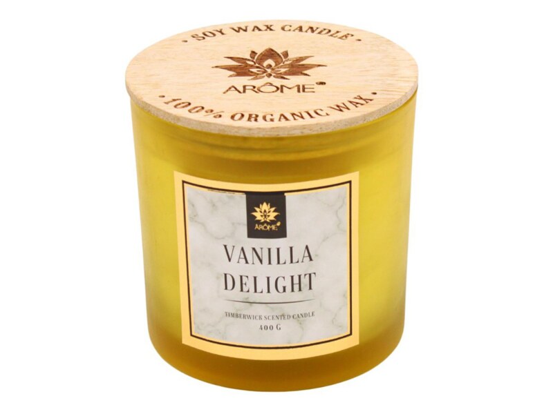 Arome Svíčka s dřevěným knotem a víčkem Vanilla Delight 400 g  