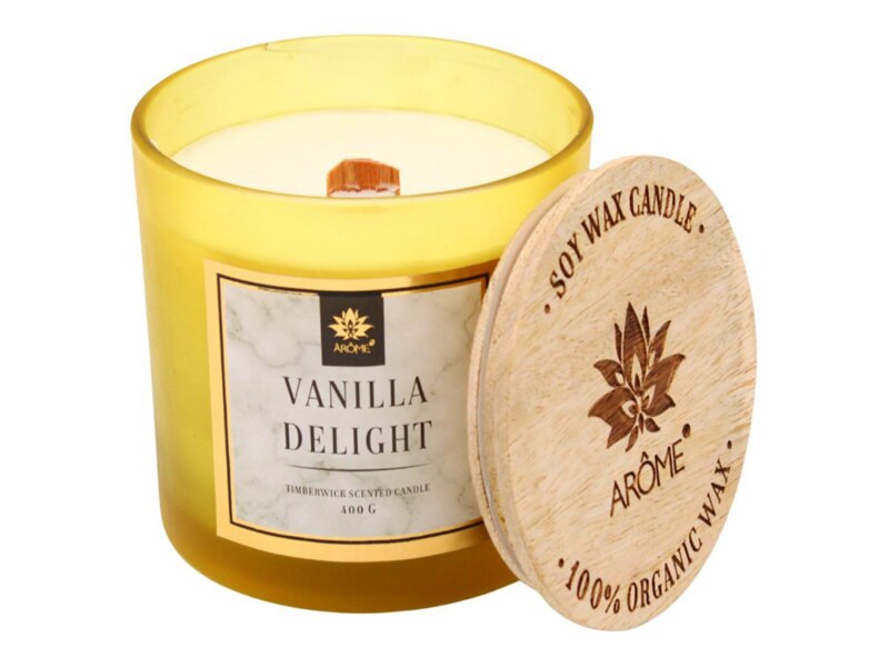 Arome Svíčka s dřevěným knotem a víčkem Vanilla Delight 400 g  