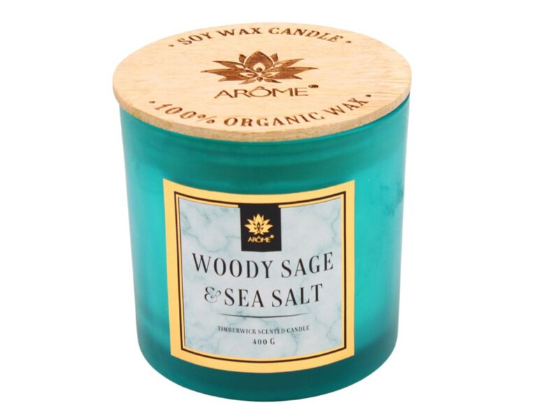 Arome Svíčka s dřevěným knotem a víčkem Woody Sage and Salt 400 g  
