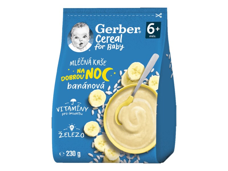 Gerber Cereální mléčná kaše na dobrou noc banánem 6+ měsíců 230 g 