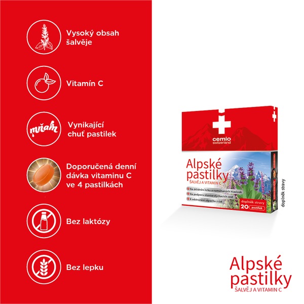 Cemio Alpské pastilky Šalvěj a vitamin C 20 pastilek