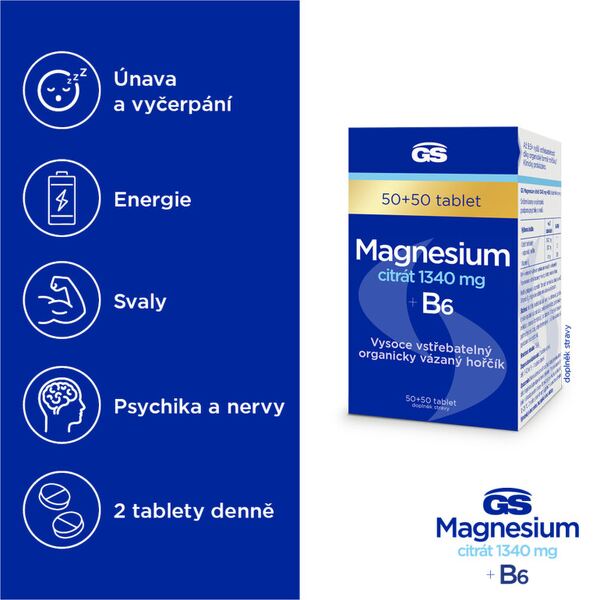 GS Magnesium citrát 1340 mg+B6 50+50 tablet