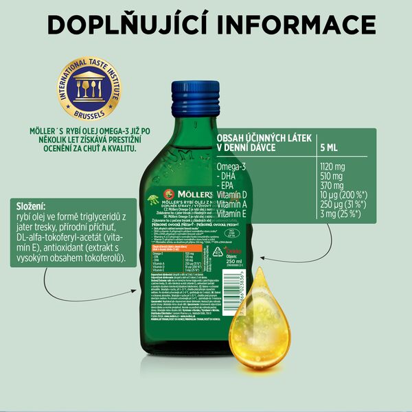 Mollers Omega 3 Ovocná příchuť 250 ml