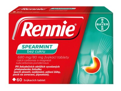Rennie Spearmint bez cukru 60 žvýkacích tablet