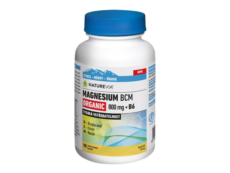 NatureVia Magnesium Organic BCM 800 mg + B6 90 kapslí