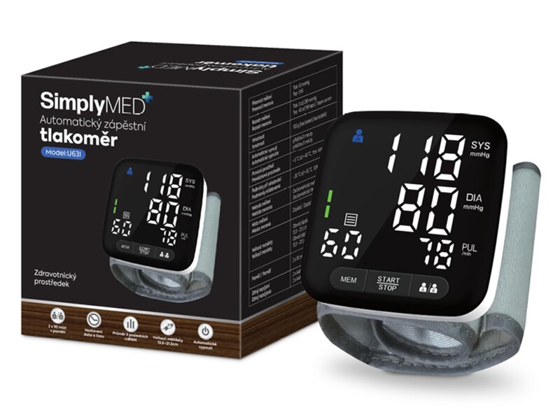 SimplyMed Automatický zápěsťový tlakoměr U63I 1 kus