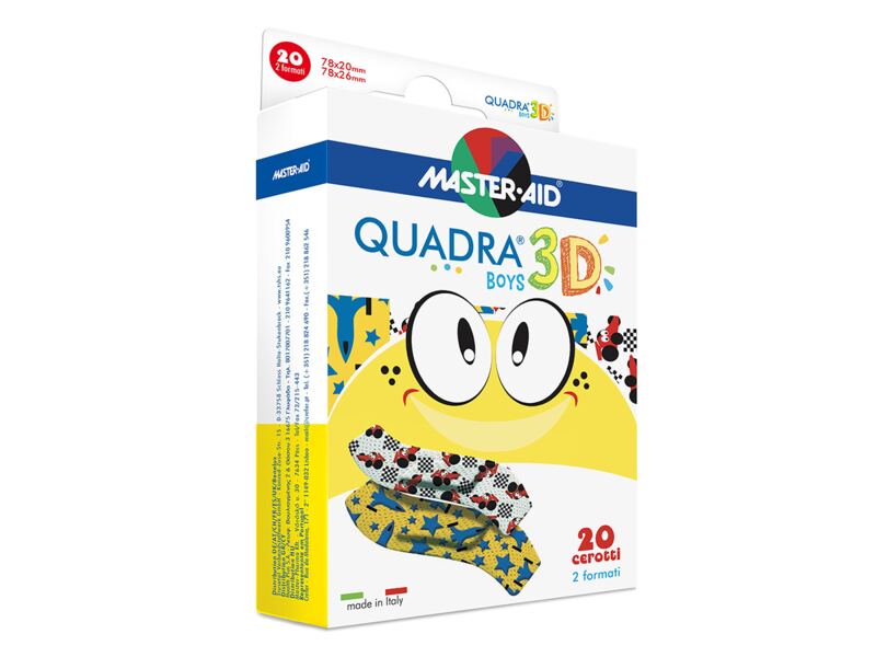 Quadra 3D Chlapci Dětské barevné náplasti 2 velikosti 20 ks Quadra 3D Chlapci Dětské barevné náplasti 2 velikosti 20 ks