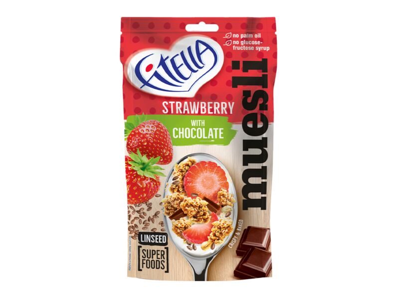 Fitella jahodové muesli s lněným semínkem a čokoládou 50 g