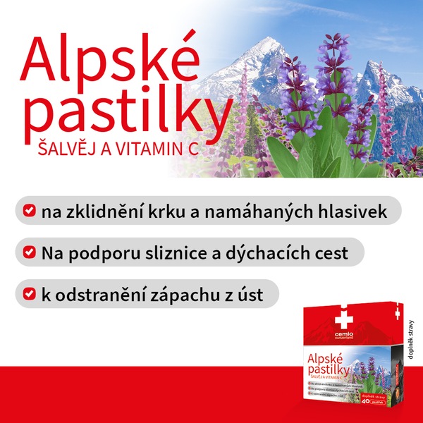 Cemio Alpské pastilky Šalvěj a vitamin C 40 pastilek