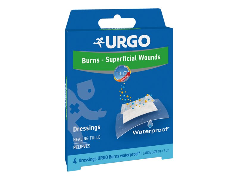 Urgo Burns Voděodolné náplasti na popáleniny 10 x 7 cm 4 ks