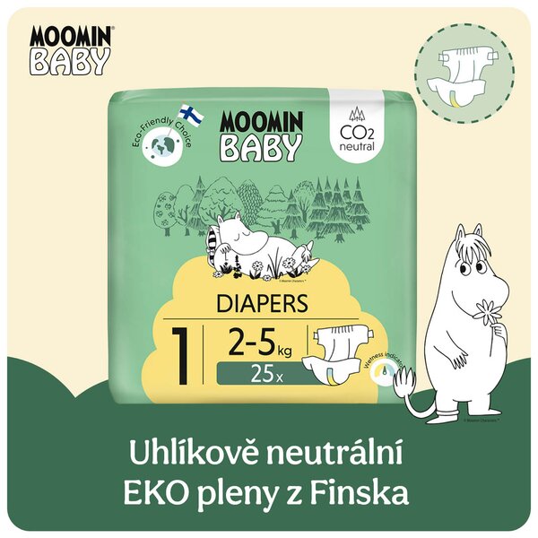 Moomin Baby 1 Newborn 2-5 kg EKO plenky 25 ks Moomin Baby 1 Newborn 2-5 kg EKO plenky 25 ks