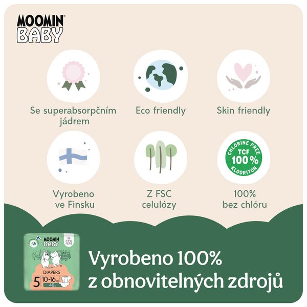 Moomin Baby 5 Maxi 10-16 kg EKO plenky 40 ks