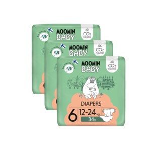 Moomin Baby 6 Maxi 12-24 kg EKO plenky 3 x 34 ks Moomin Baby 6 Maxi 12-24 kg EKO plenky 3 x 34 ks