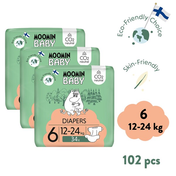 Moomin Baby 6 Maxi 12-24 kg EKO plenky 3 x 34 ks