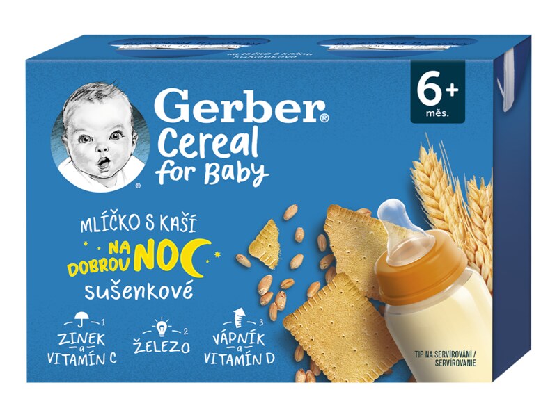Gerber Cereal mlíčko s kaší na dobrou noc Sušenkové 6m+ 2x200 ml