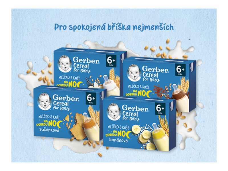 Gerber Cereal mlíčko s kaší na dobrou noc Sušenkové 6m+ 2x200 ml