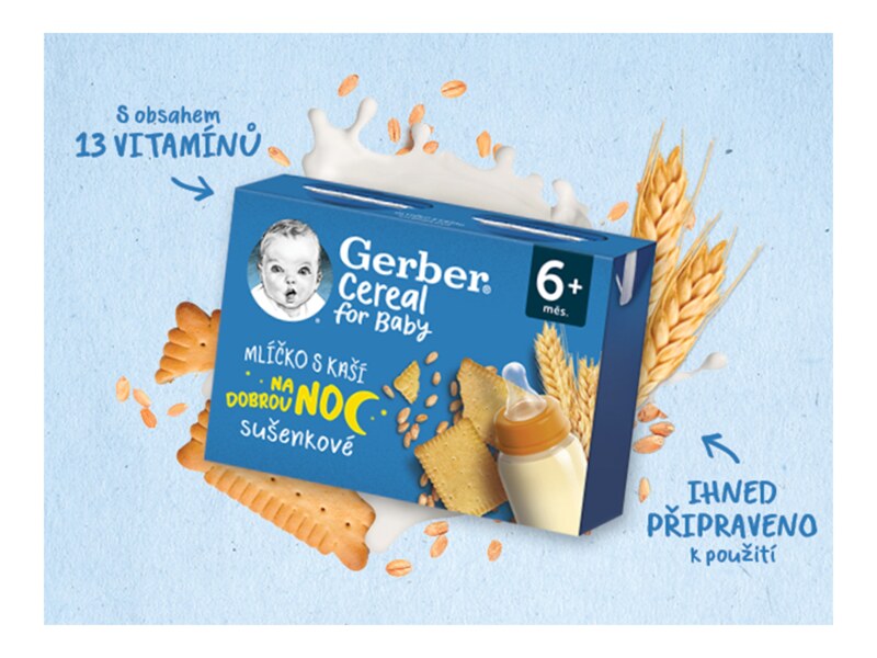 Gerber Cereal mlíčko s kaší na dobrou noc Sušenkové 6m+ 2x200 ml