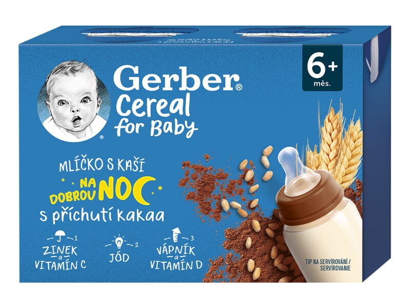 Gerber Cereal mlíčko s kaší na dobrou noc Kakao 6+ měsíců 2x200 g