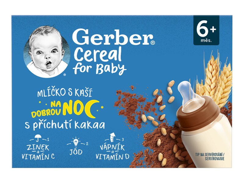 Gerber Cereal mlíčko s kaší na dobrou noc Kakao 6+ měsíců 2x200 g