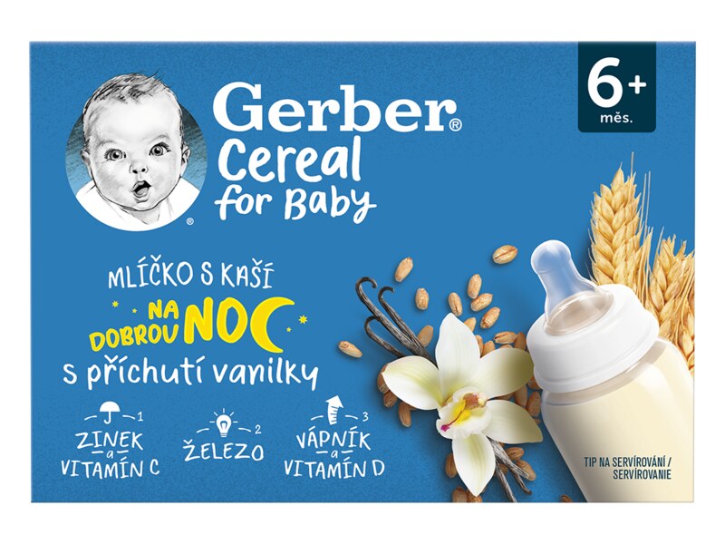 Gerber Cereal mlíčko s kaší na dobrou noc Vanilka 6+ měsíců 2x200 ml