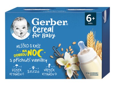 Gerber Cereal mlíčko s kaší na dobrou noc Vanilka 6+ měsíců 2x200 ml Gerber Cereal mlíčko s kaší na dobrou noc Vanilka 6+ měsíců 2x200 ml