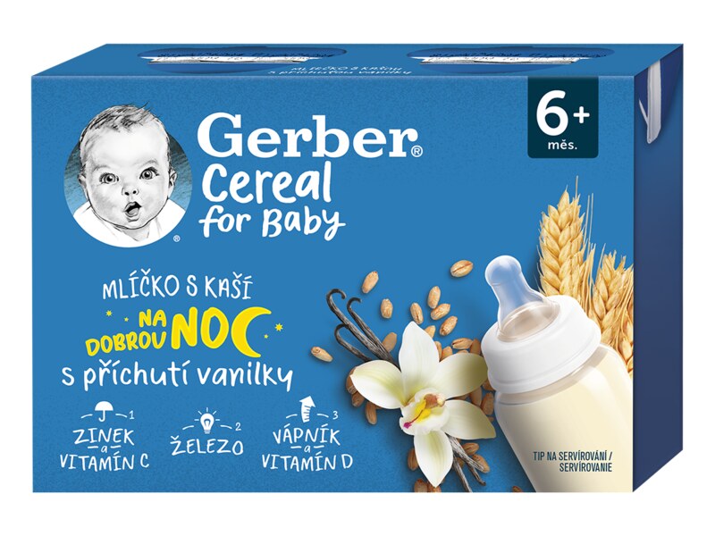 Gerber Cereal mlíčko s kaší na dobrou noc Vanilka 6+ měsíců 2x200 ml