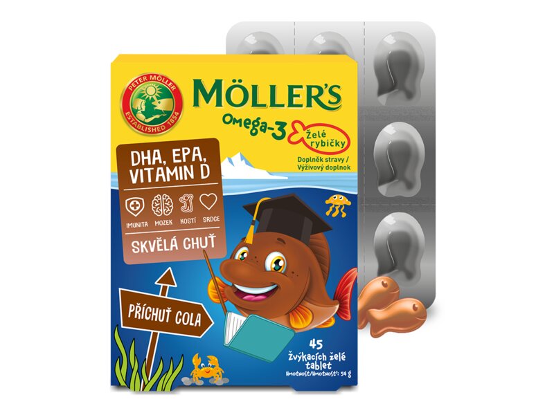 Mollers Omega 3 Želé rybičky Cola příchuť 45 žvýkacích tablet