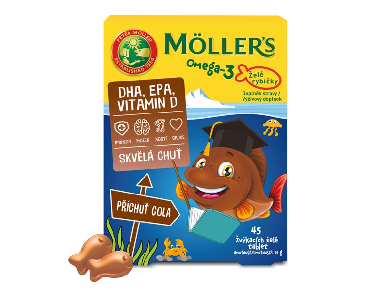 Mollers Omega 3 Želé rybičky Cola příchuť 45 žvýkacích tablet