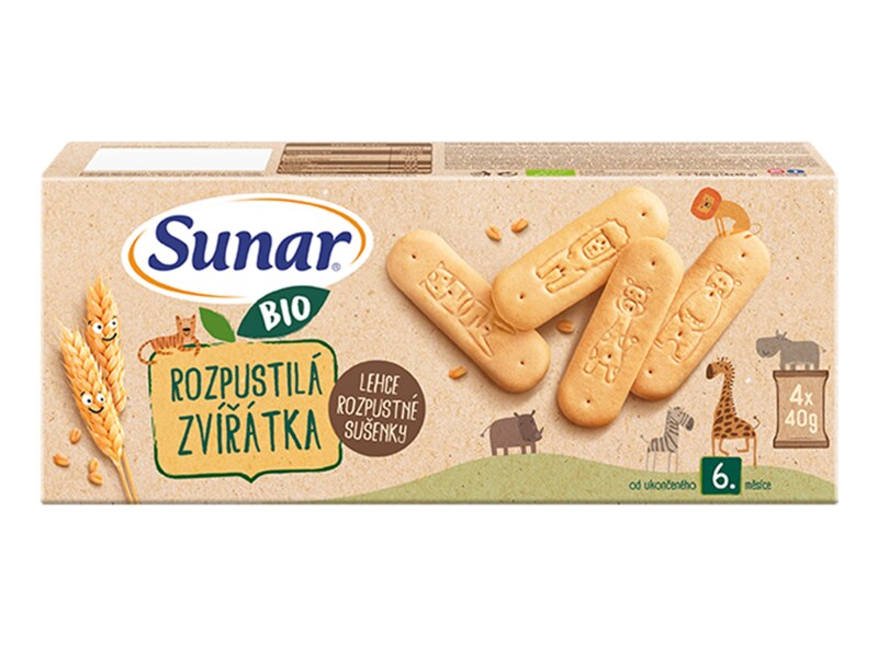 Sunar BIO sušenky Rozpustilá zvířátka 6m+, 4x40 g
