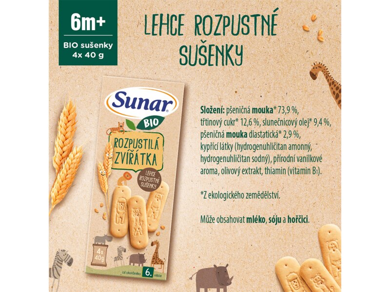 Sunar BIO sušenky Rozpustilá zvířátka 6m+, 4x40 g