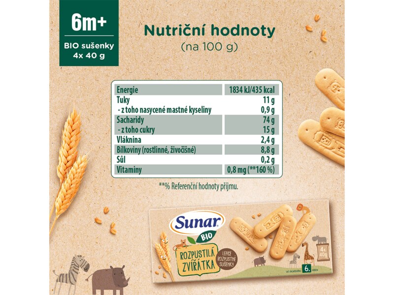 Sunar BIO sušenky Rozpustilá zvířátka 6m+, 4x40 g