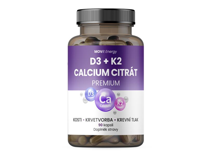 MOVit Vitamín D3 1000 IU + K2 75 mcg + Calcium Citrát, 90 kapslí
