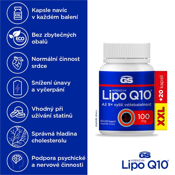 GS Koenzym Lipo Q10 100 mg XXL 60+20 kapslí