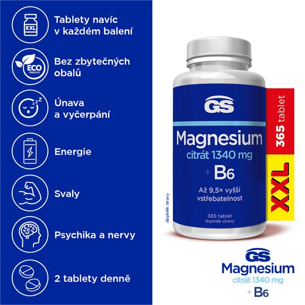 GS Magnesium citrát 1340 mg+B6 XXL 365 tablet