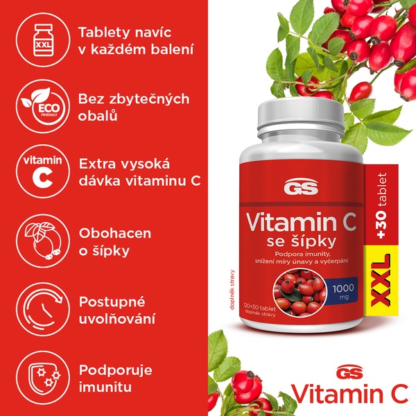 GS Vitamin C 1000 mg se šípky XXL 120+30 tablet