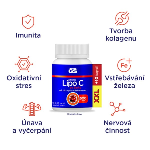 GS Vitamin Lipo C 500 mg se šípky XXL 100+10 kapslí GS Vitamin Lipo C 500 mg se šípky XXL 100+10 kapslí