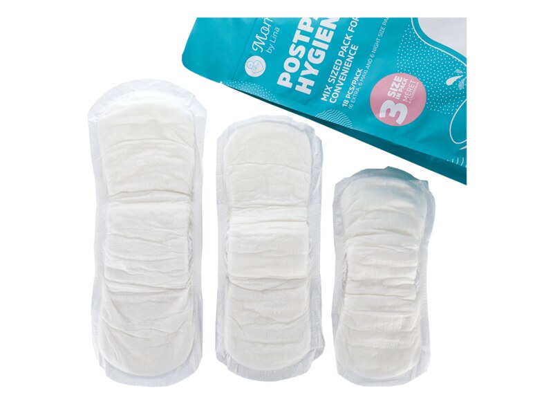 MomCare Poporodní hygienické vložky, 3 různé velikosti 18 kusů