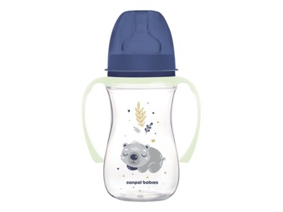 Canpol babies Lahev širokohrdlá antikoliková se svítícími úchyty Sleepy koala 240 ml modrá