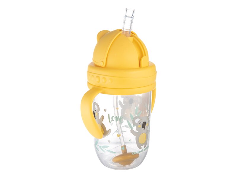 Canpol babies Hrneček nevylévací se slámkou a závažím Exotic Animals 270 ml žlutý