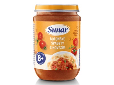 Sunar příkrm Boloňské špagety s hovězím masem 8m+ 190 g Sunar příkrm Boloňské špagety s hovězím masem 8m+ 190 g