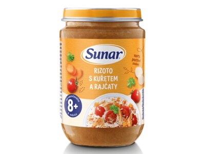 Sunar příkrm Rizoto s kuřetem a rajčaty 8m+ 190 g Sunar příkrm Rizoto s kuřetem a rajčaty 8m+ 190 g