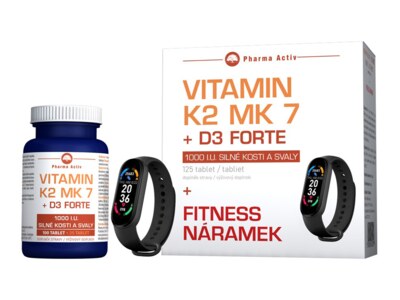 Pharma Activ Vitamin K2 MK7+D3 Forte 125 tablet + Fitness náramek Pharma Activ Vitamin K2 MK7+D3 Forte 125 tablet + Fitness náramek