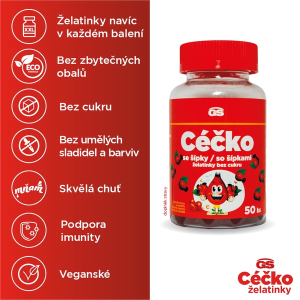 GS Céčko se šípky bez cukru želatinky 50 ks GS Céčko se šípky bez cukru želatinky 50 ks