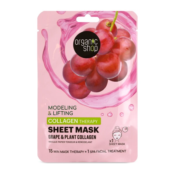 Organic Shop Plátýnková maska kolagenová Hrozny+rostlinný kolagen 1 ks